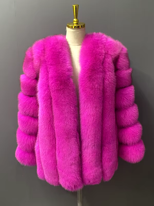 Large size ladies winter fox fur jacket long sleeve winter jacket ladies real fox fur coat leather jacket - WGLUVF