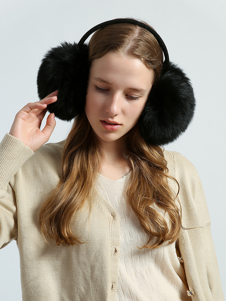 True fox fur earmuffs for winter warmth, plush fur for ear protection - WGLUVF