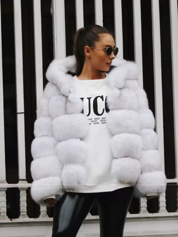 Fashion Winter Real Fox Fur Jacket Hat Oversized Hood Fur Fox Jacket Home Casual High Street Popular - WGLUVF