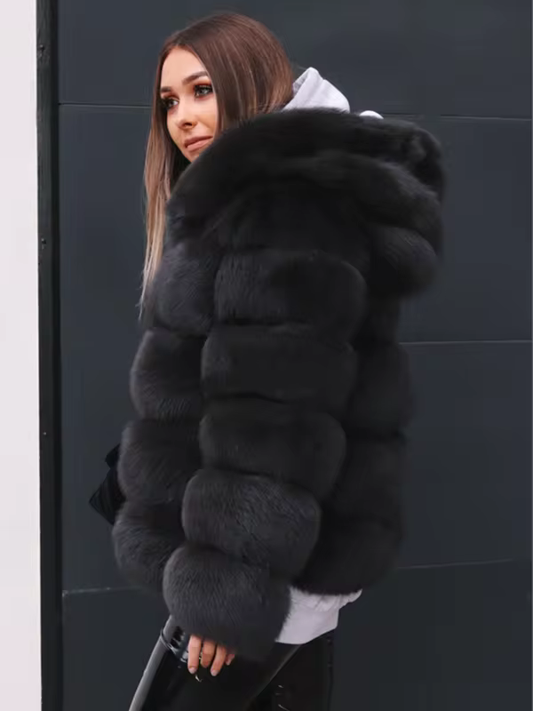 Fashion Winter Real Fox Fur Jacket Hat Oversized Hood Fur Fox Jacket Home Casual High Street Popular - WGLUVF