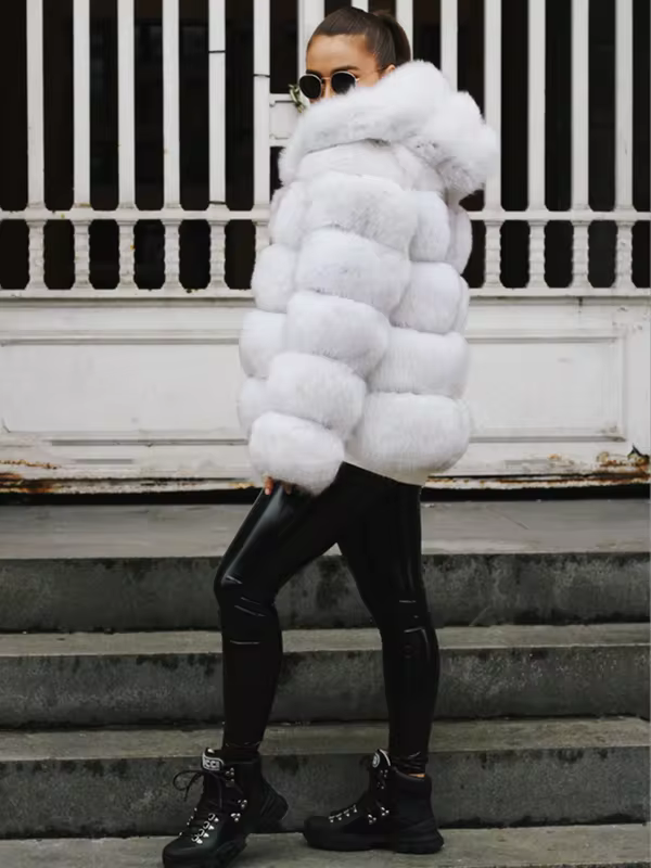 Fashion Winter Real Fox Fur Jacket Hat Oversized Hood Fur Fox Jacket Home Casual High Street Popular - WGLUVF