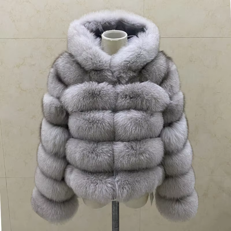 Fashion Winter Real Fox Fur Jacket Hat Oversized Hood Fur Fox Jacket Home Casual High Street Popular - WGLUVF