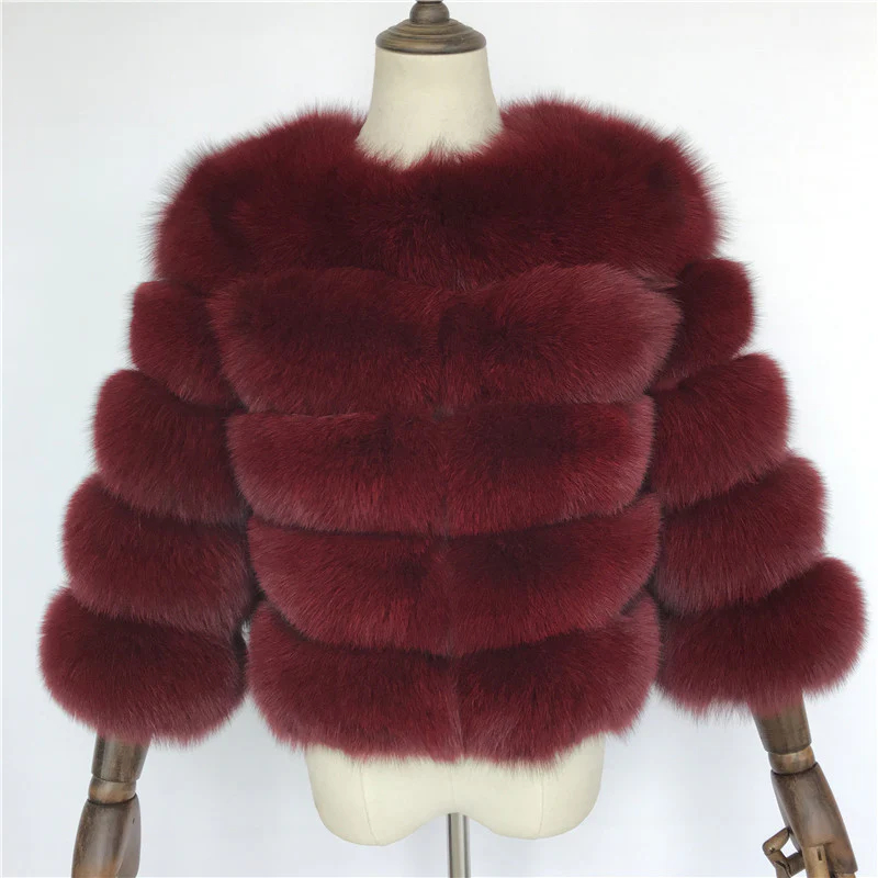 Classic fox fur short long sleeved jacket Add long sleeves - WGLUVF