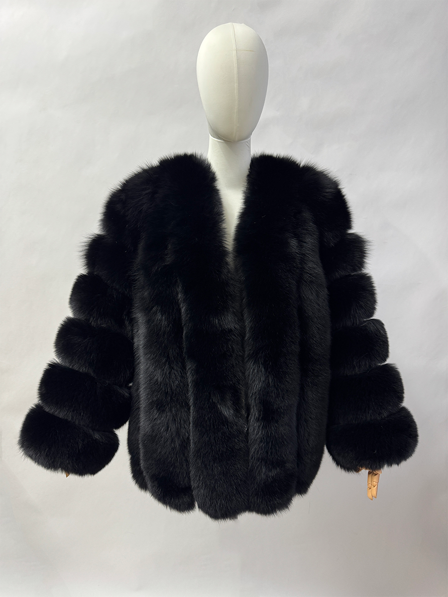 Large size ladies winter fox fur jacket long sleeve winter jacket ladies real fox fur coat leather jacket - WGLUVF