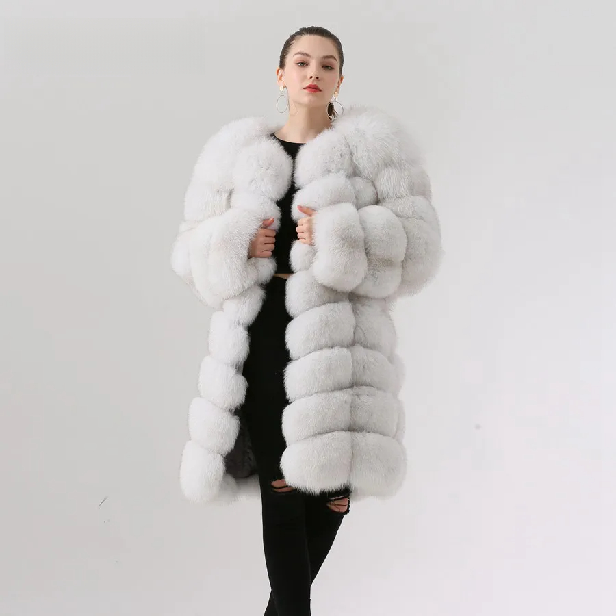 Fox fur coat extended, super warm and perfect design 90cm - WGLUVF