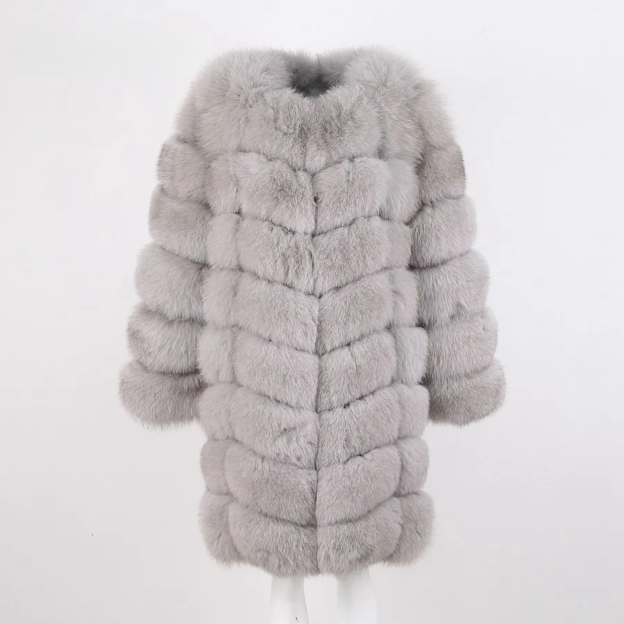 Fox fur coat extended, super warm and perfect design 90cm - WGLUVF