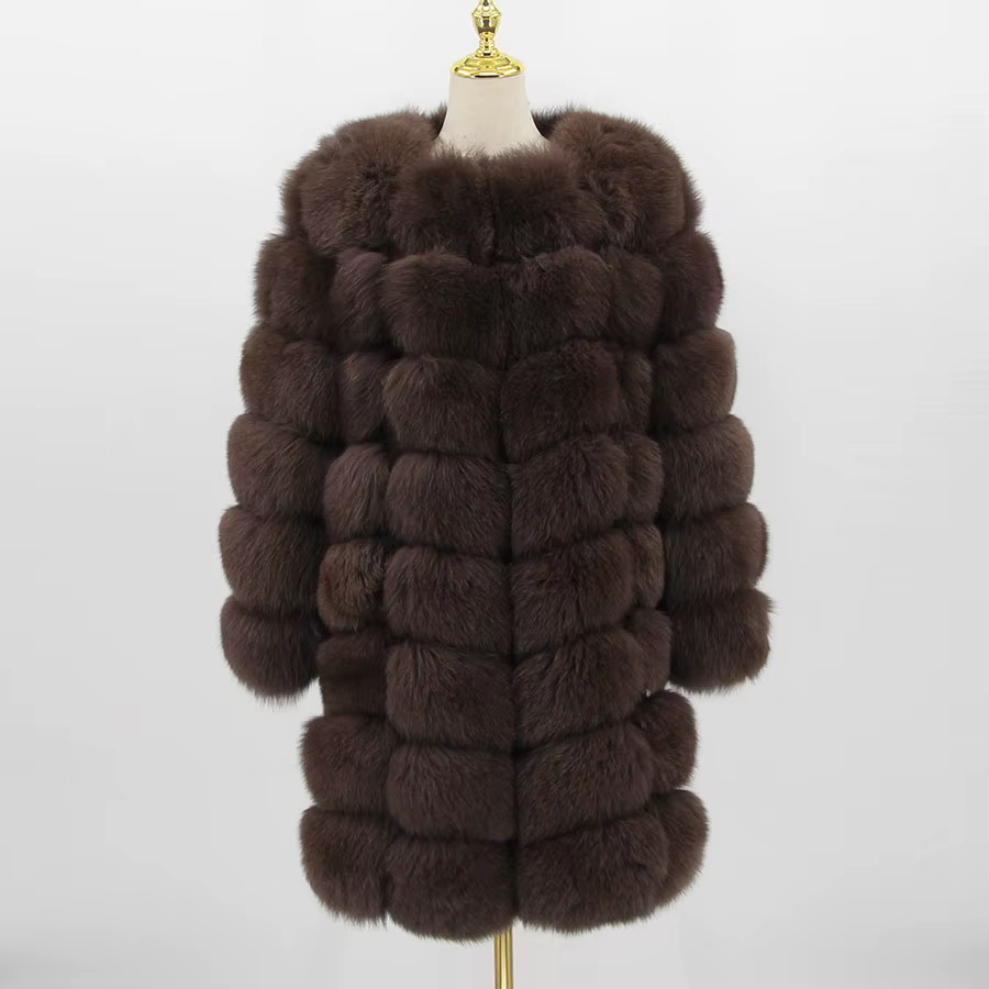 Fox fur coat extended, super warm and perfect design 90cm - WGLUVF
