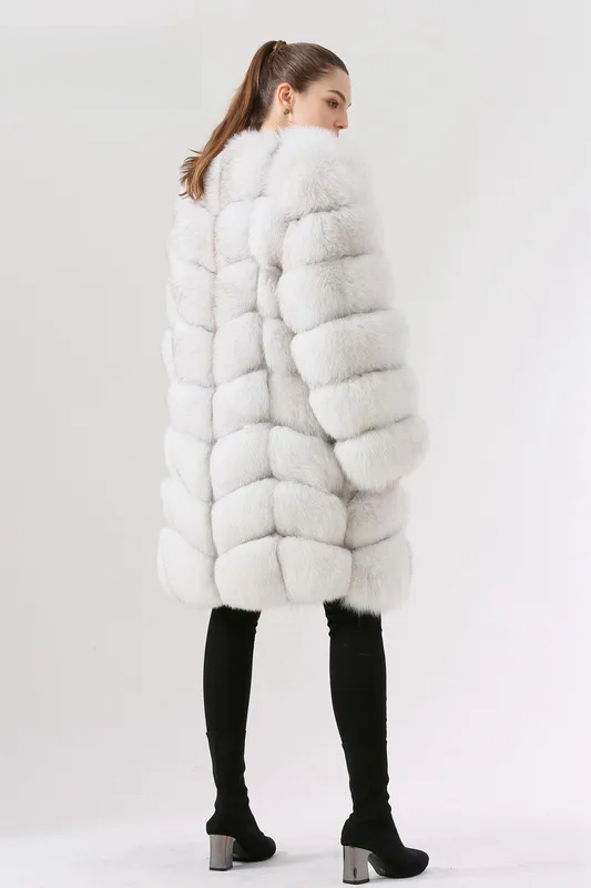Fox fur coat extended, super warm and perfect design 90cm - WGLUVF