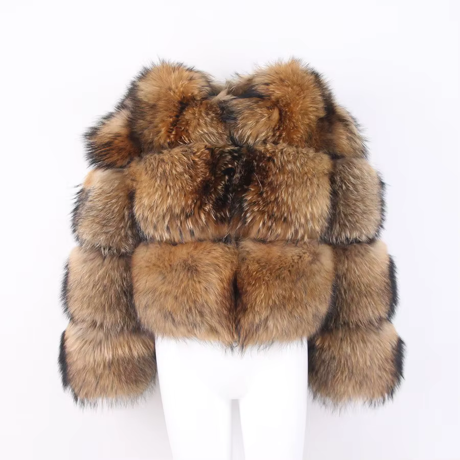 Wide three rows of raccoon fur fur coat - WGLUVF