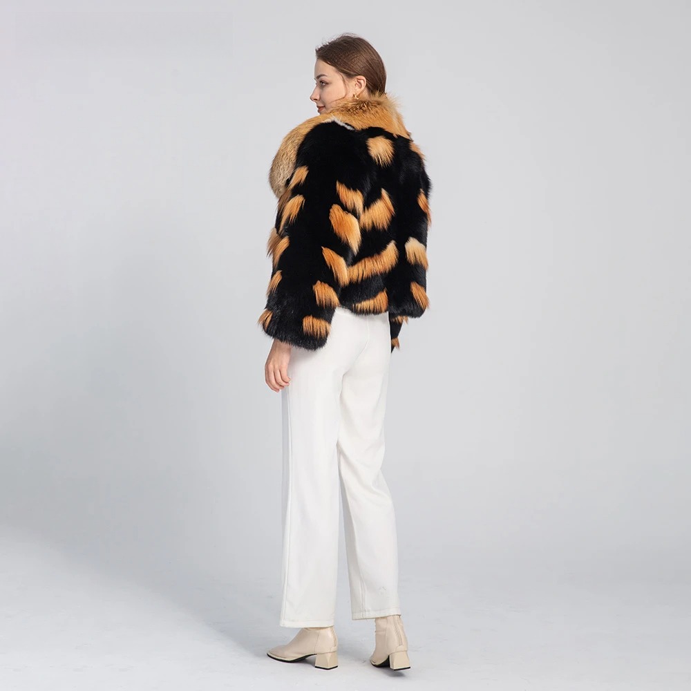 Multi colored layered whole skin fox jacket - WGLUVF