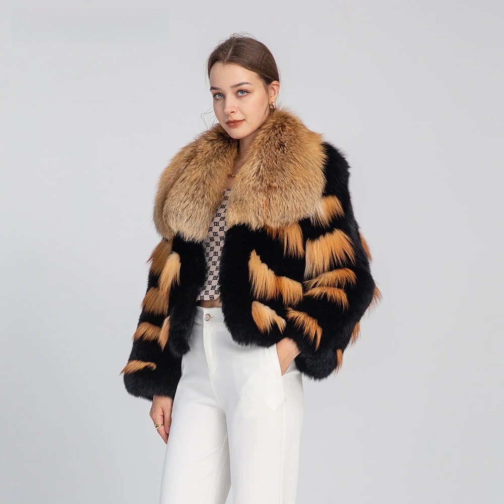 Multi colored layered whole skin fox jacket - WGLUVF