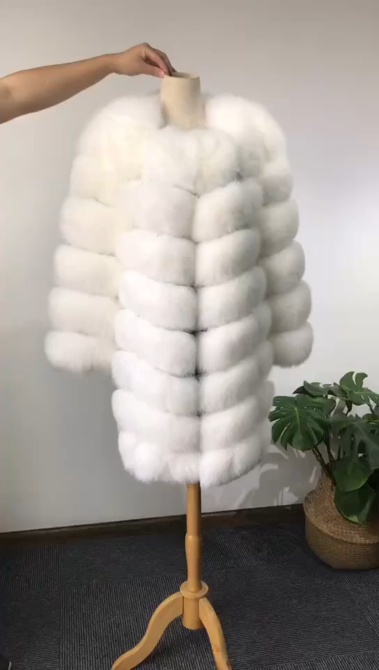 Fox fur coat extended, super warm and perfect design 90cm - WGLUVF