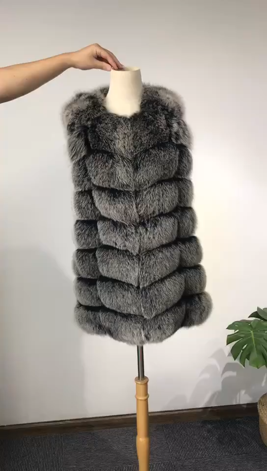 Real fox leather vest luxury fur - WGLUVF