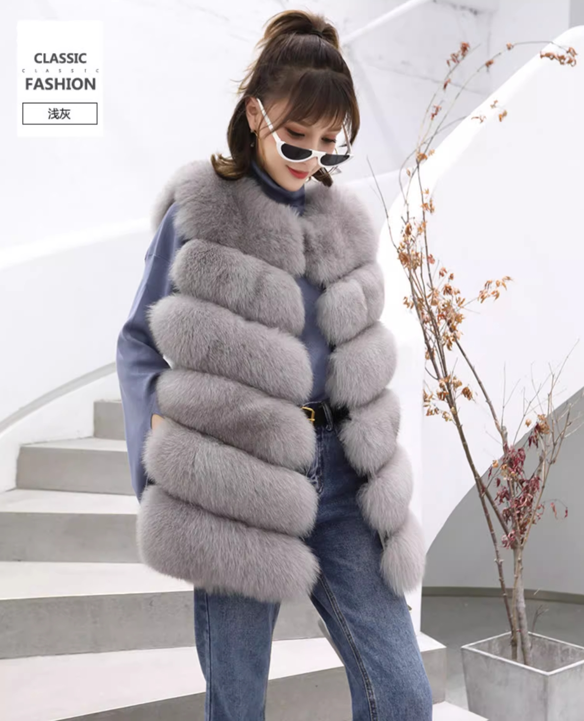 Standard length diagonal fox fur vest - WGLUVF
