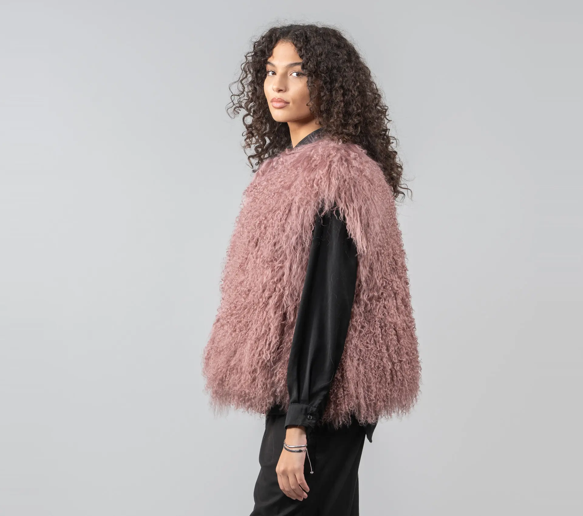 Grey Rose Mongolian Sheep Fur Vest Soft and Skin friendly