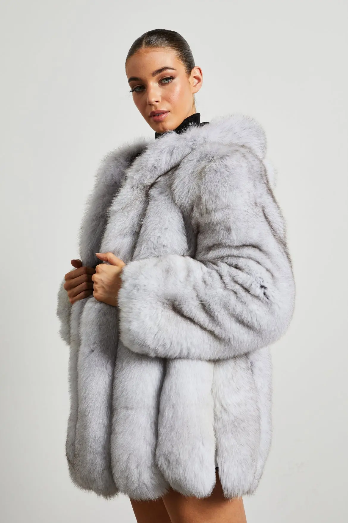 Queen Series- Fox Fur Coat with Full Pelt Fur Sleeves and Hood - WGLUVF