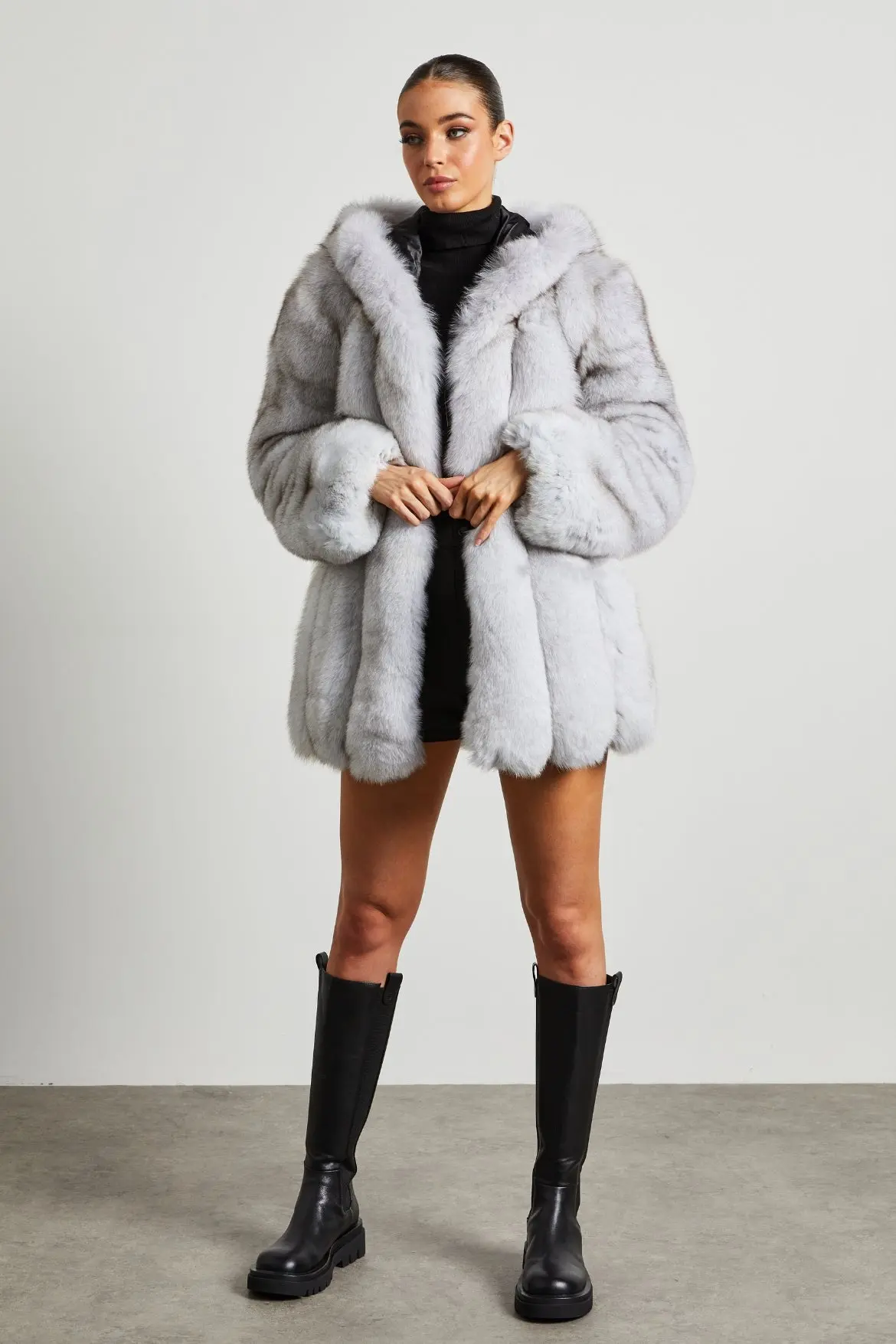 Queen Series- Fox Fur Coat with Full Pelt Fur Sleeves and Hood - WGLUVF