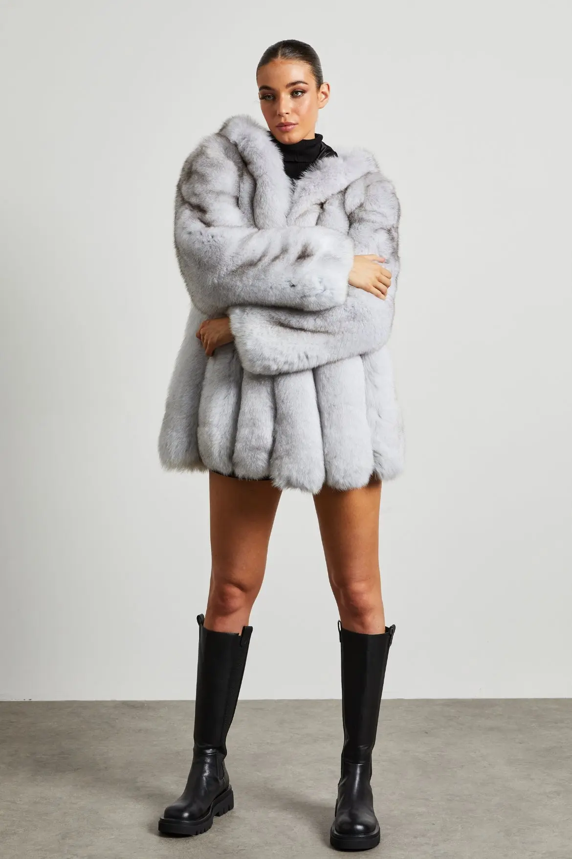 Queen Series- Fox Fur Coat with Full Pelt Fur Sleeves and Hood - WGLUVF