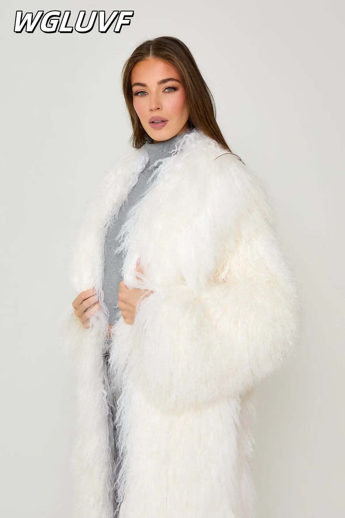 Women's Mongolian long sheepskin coat 115cm - WGLUVF