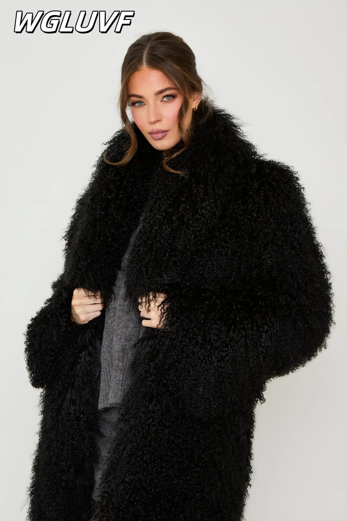 Mongolian sheep Fur Longline Coat 115cm - WGLUVF