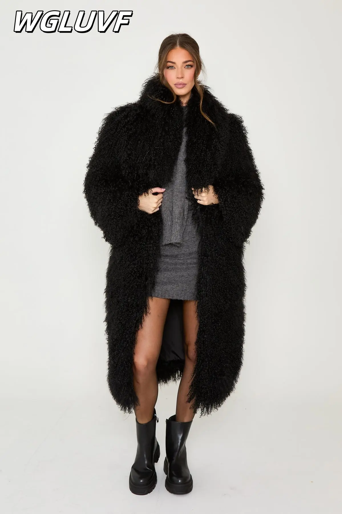 Mongolian sheep Fur Longline Coat 115cm - WGLUVF