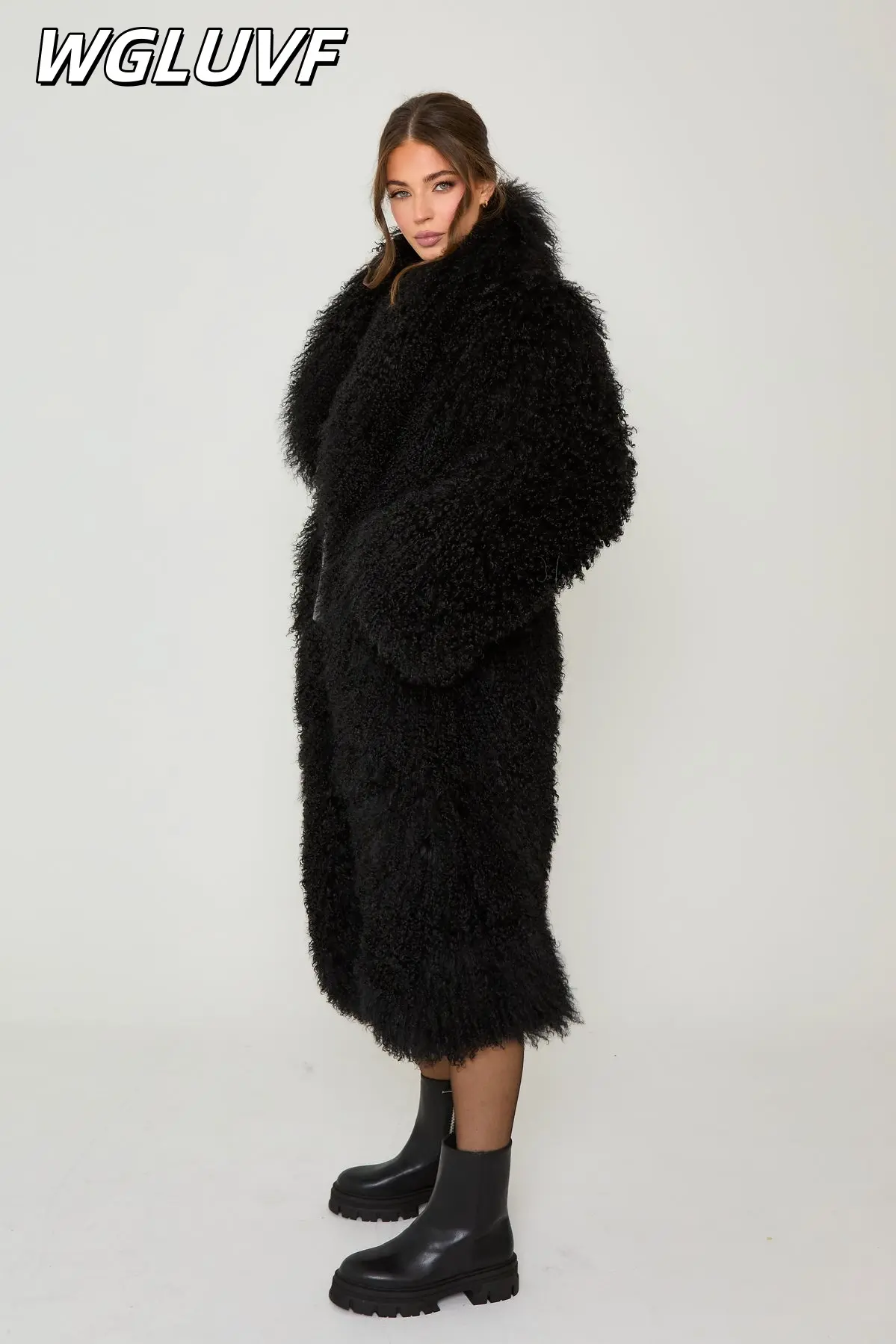Mongolian sheep Fur Longline Coat 115cm - WGLUVF