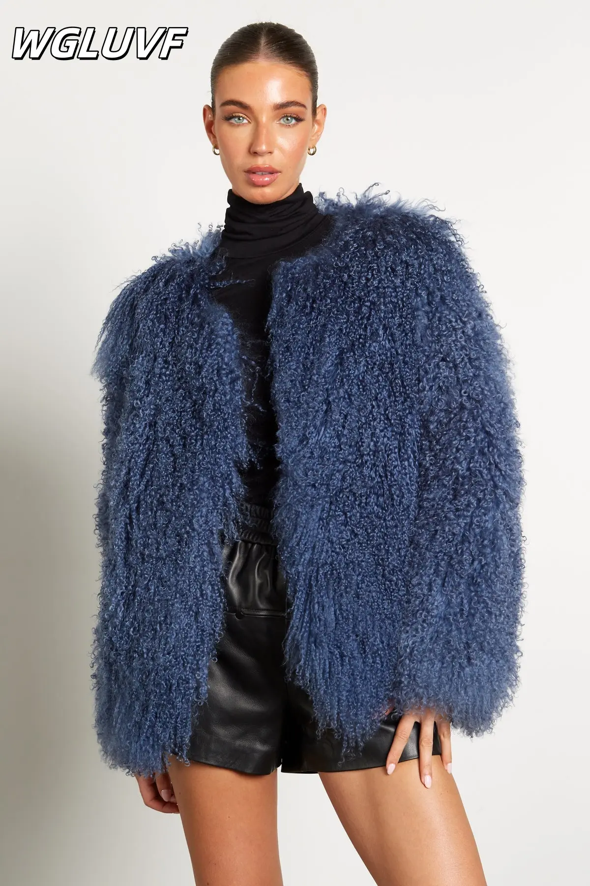 Mongolian Sheepskin Curly Coat - Blue - WGLUVF