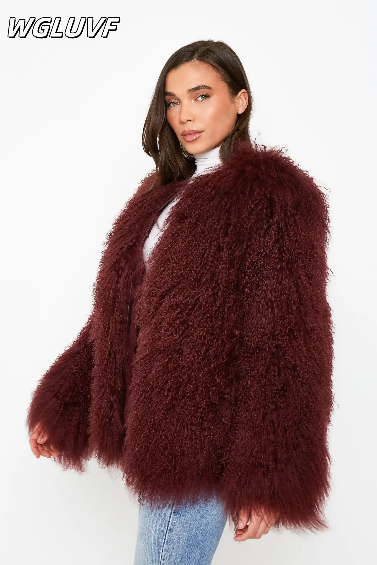 Winter Sheepskin Mongolian Sheepskin Coat - Wine Red - WGLUVF