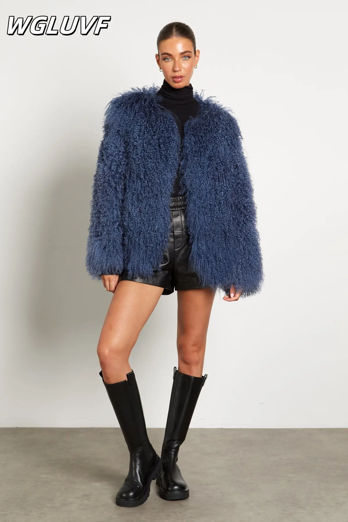 Mongolian Sheepskin Curly Coat - Blue - WGLUVF