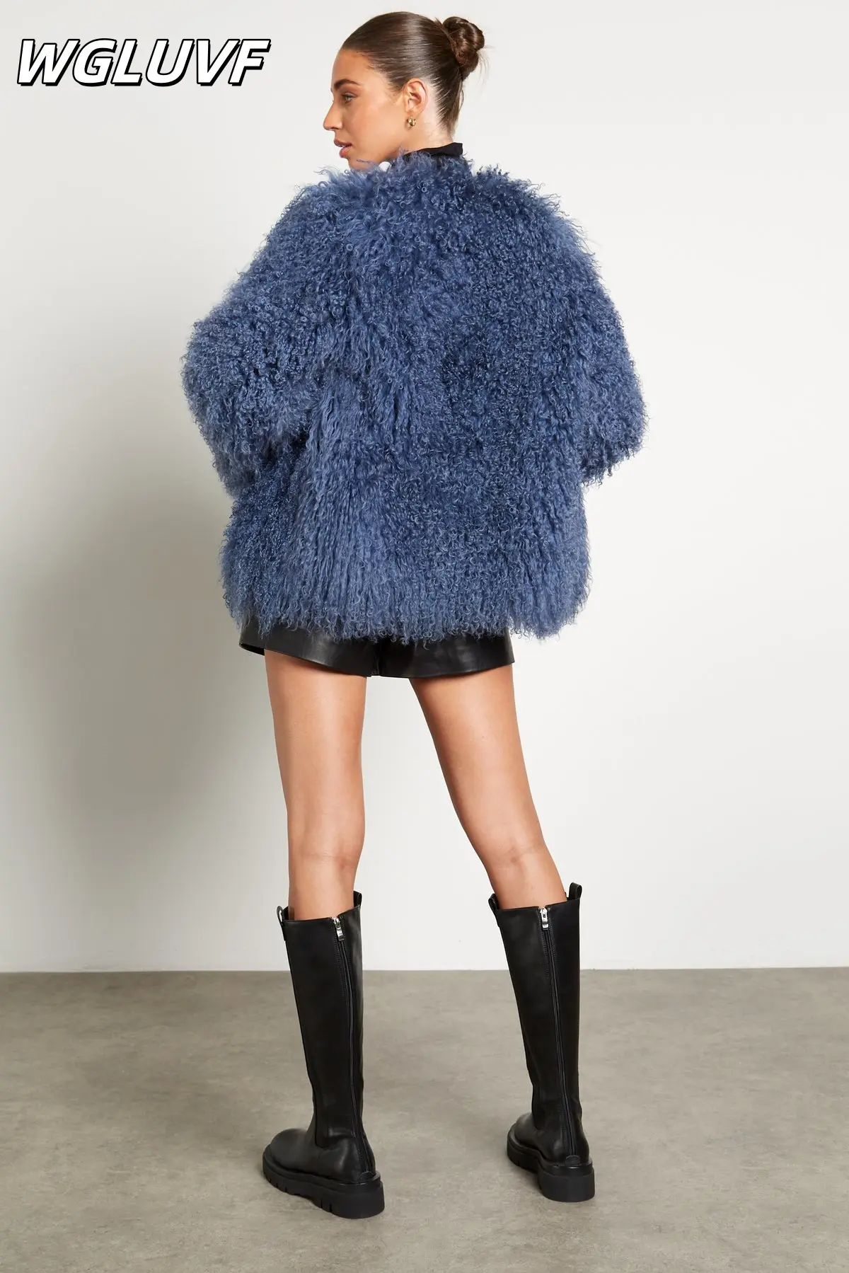 Mongolian Sheepskin Curly Coat - Blue - WGLUVF