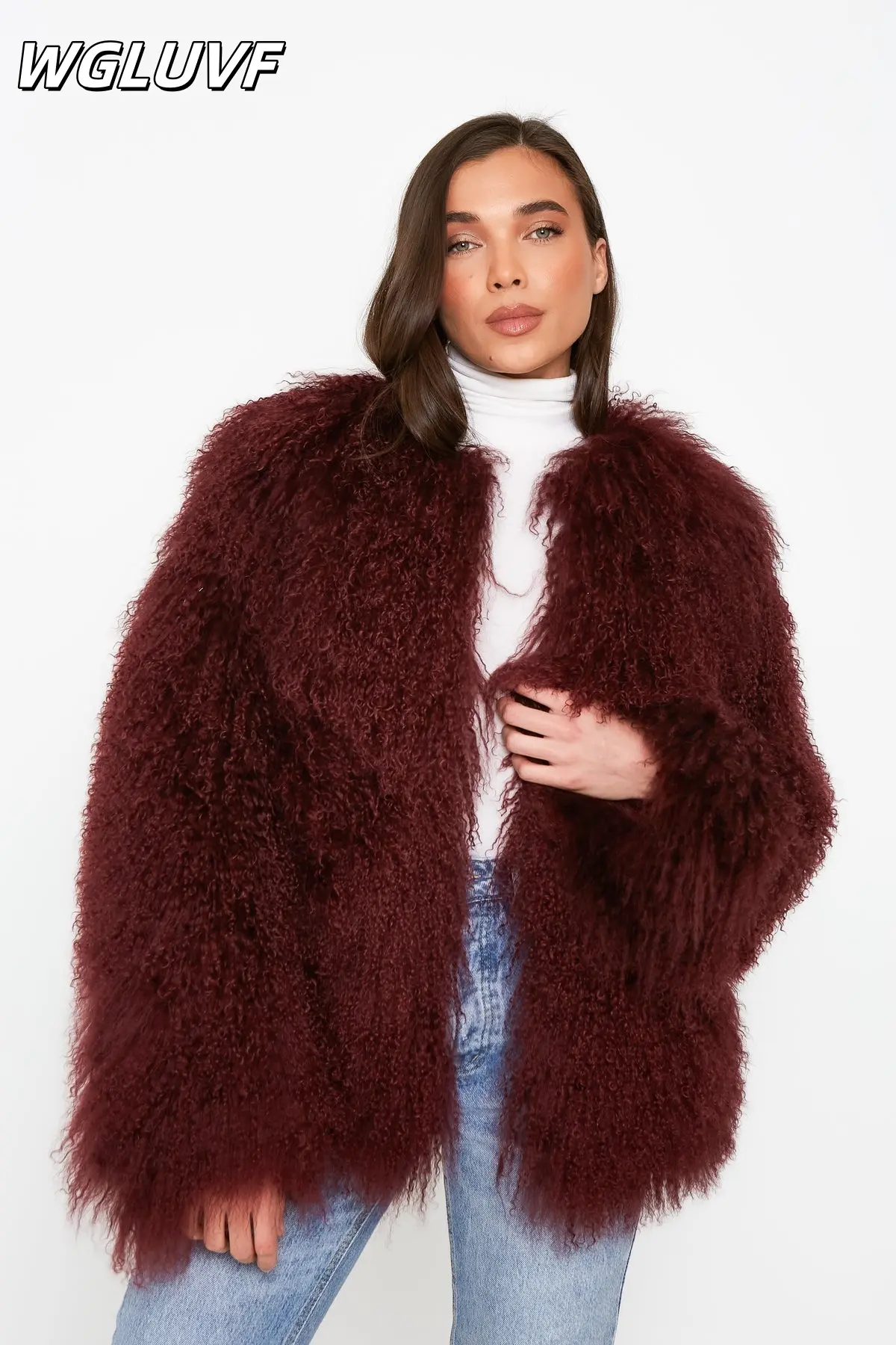 Winter Sheepskin Mongolian Sheepskin Coat - Wine Red - WGLUVF