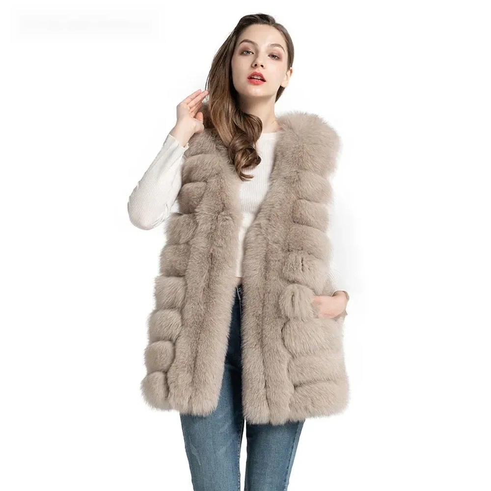 Vertical bread chunks, natural fox fur vest WG-V75/S-H - WGLUVF