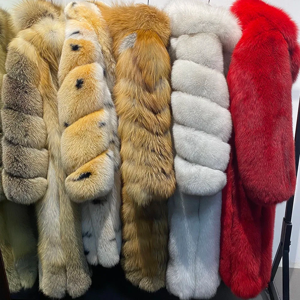 Long hooded real fox fur coat for luxurious winter warmth - WGLUVF