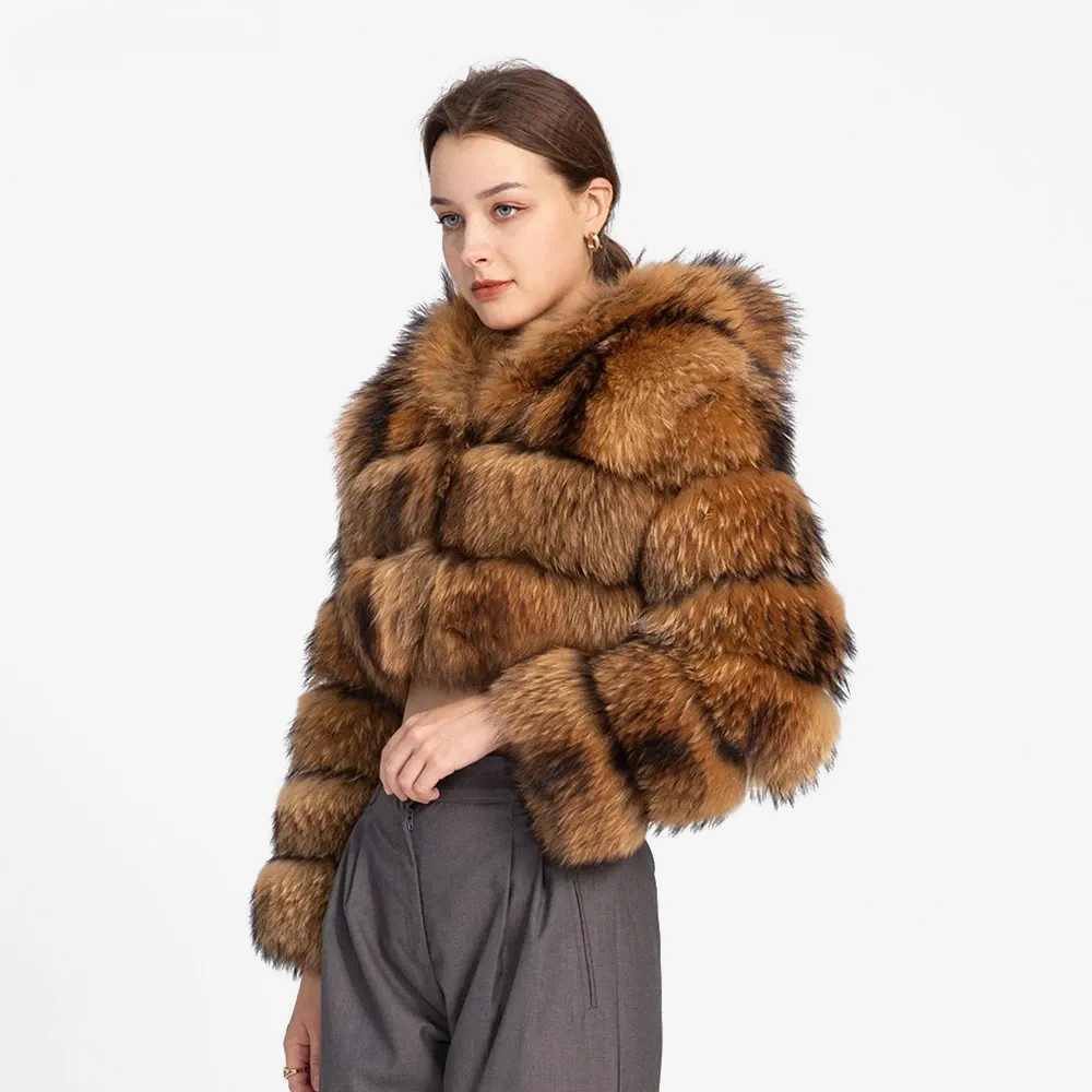 Raccoon hat pocket short coat fur coat - WGLUVF