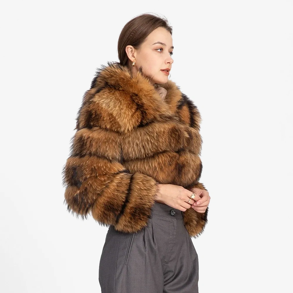 Raccoon hat pocket short coat fur coat - WGLUVF