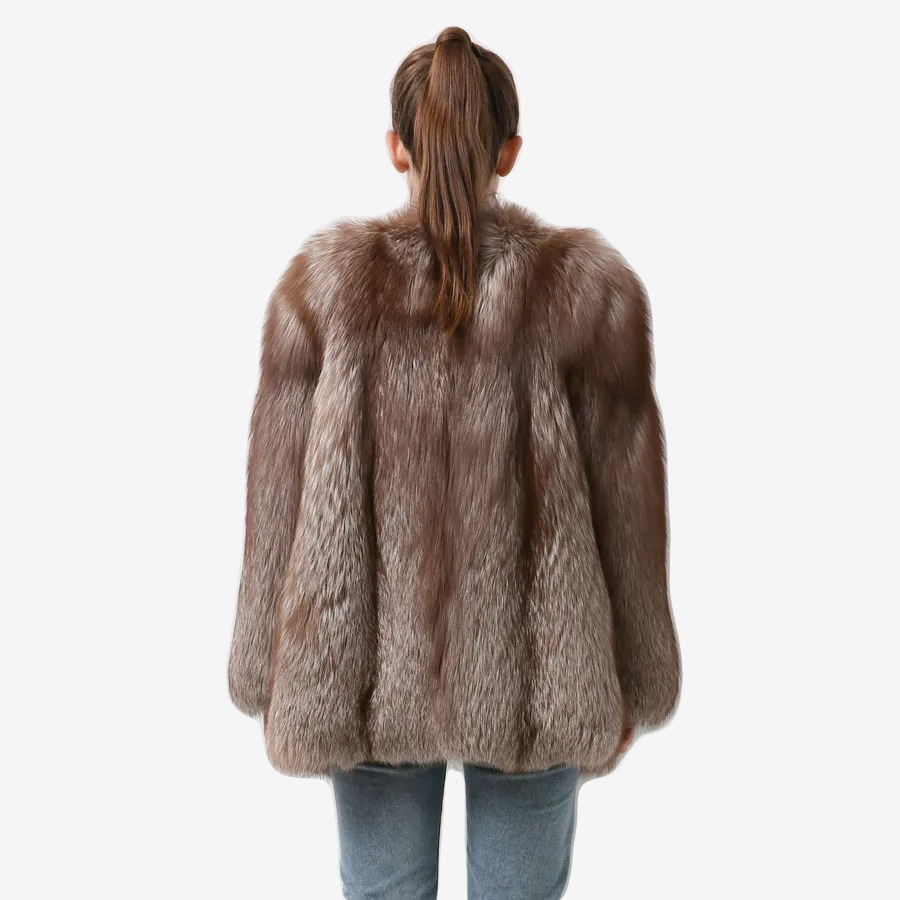 Silver Fox Fur Coat With Vertical Stripes Made Of 100% Genuine Fur - WGLUVF