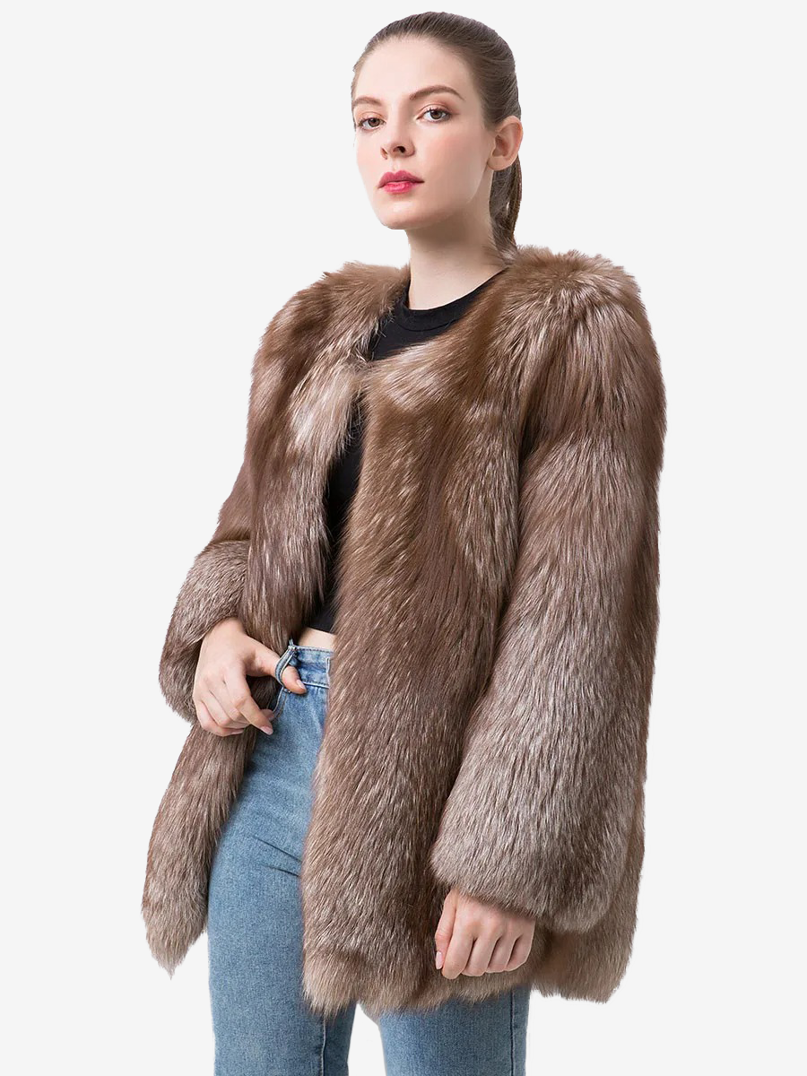 Silver Fox Fur Coat With Vertical Stripes Made Of 100% Genuine Fur - WGLUVF