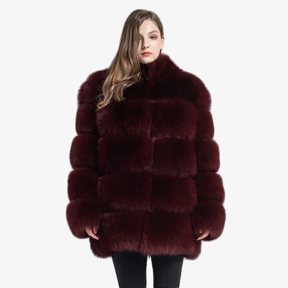 Fur medium long bread block fox fur coat - WGLUVF