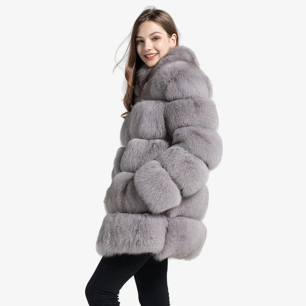 Fur medium long bread block fox fur coat - WGLUVF