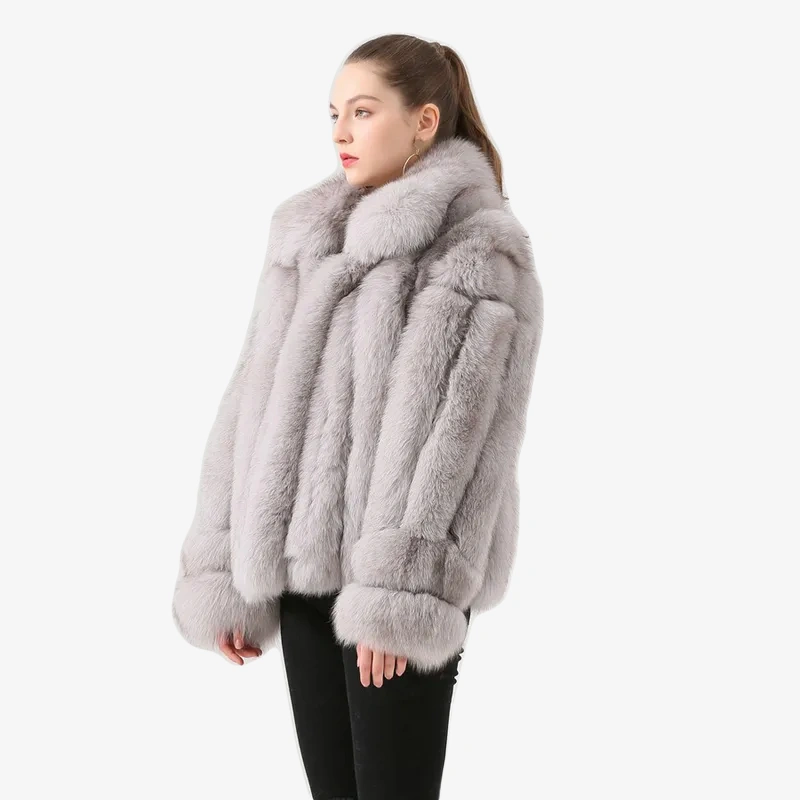 Real fox fur coat natural fox fur coat with collar thick fur women winter - WGLUVF
