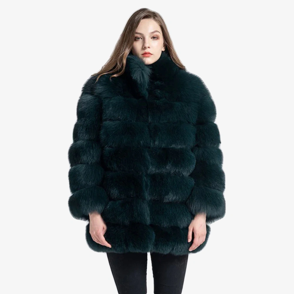 Fur medium long bread block fox fur coat - WGLUVF