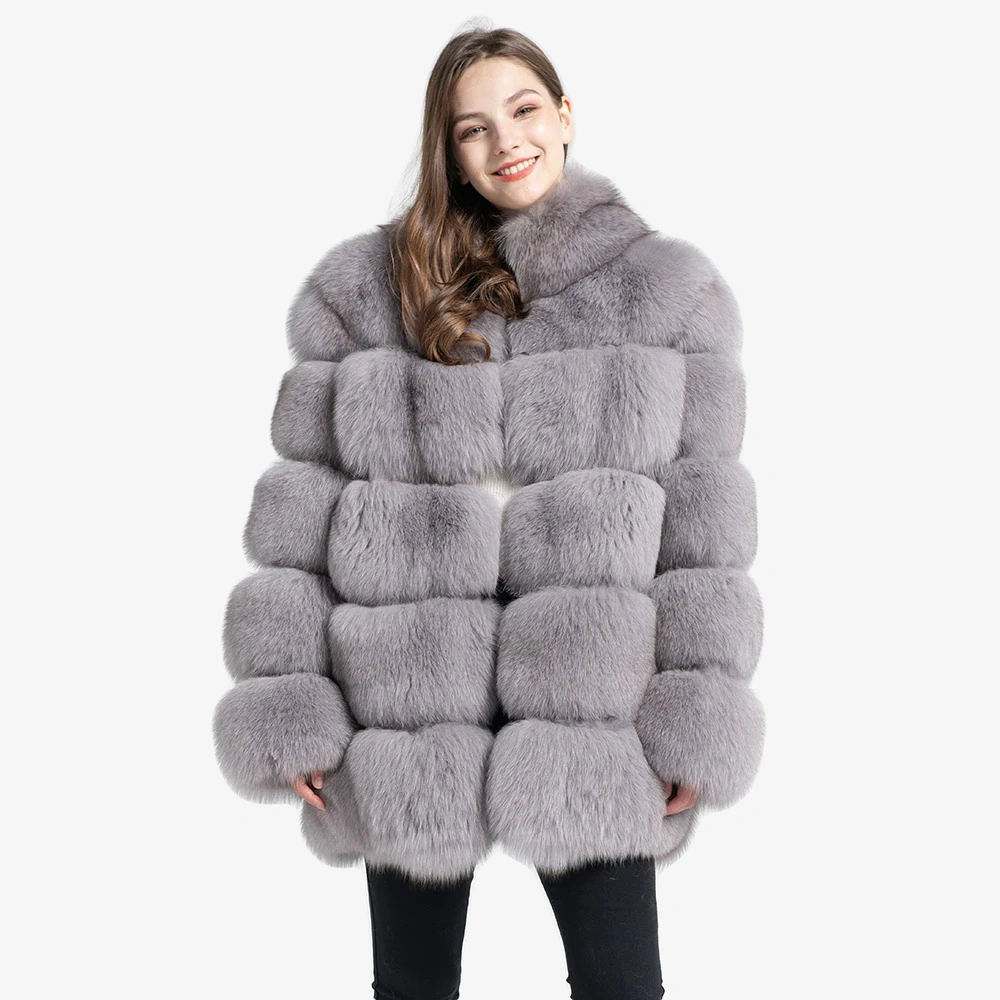 Fur medium long bread block fox fur coat - WGLUVF