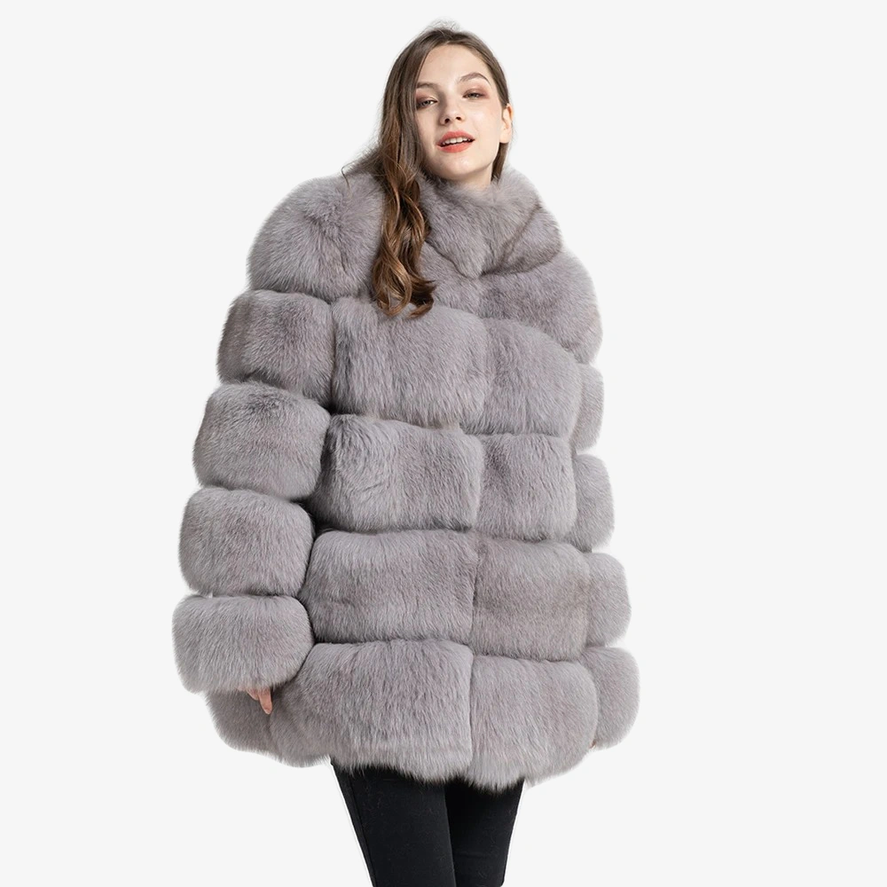 Fur medium long bread block fox fur coat - WGLUVF