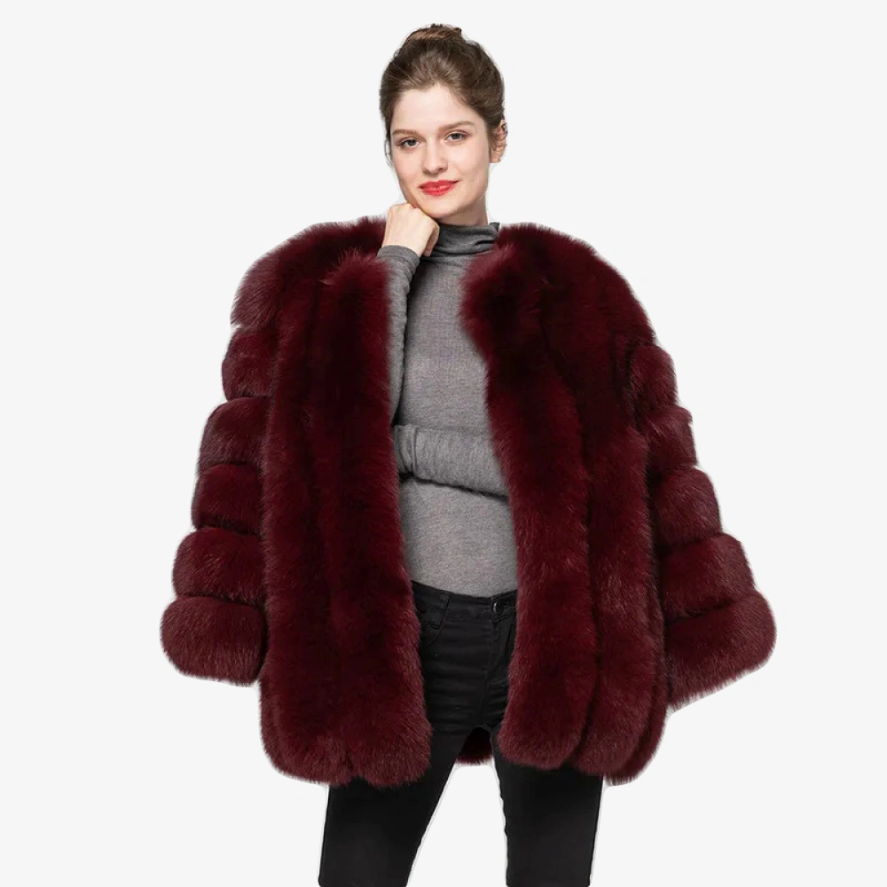 Natural Fox Fur Coat Thick Fluffy Genuine Fur Long Jacket Winter Women Fashion Outerwear - WGLUVF
