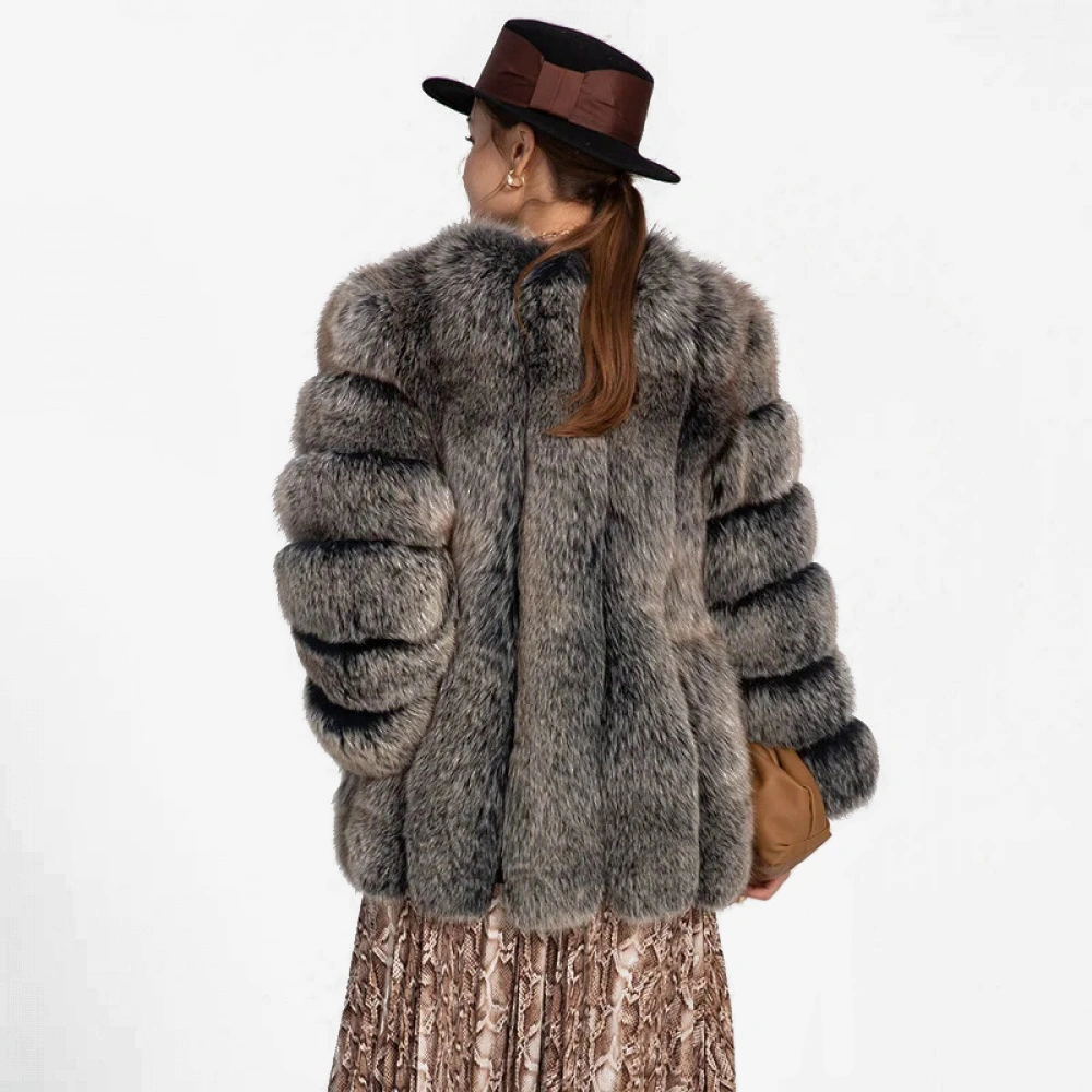 Natural Fox Fur Coat Thick Fluffy Genuine Fur Long Jacket Winter Women Fashion Outerwear - WGLUVF