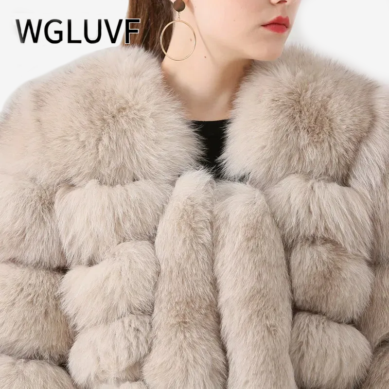 Fox fur coat natural fox fur coat long coat women coat winter thick fur - WGLUVF