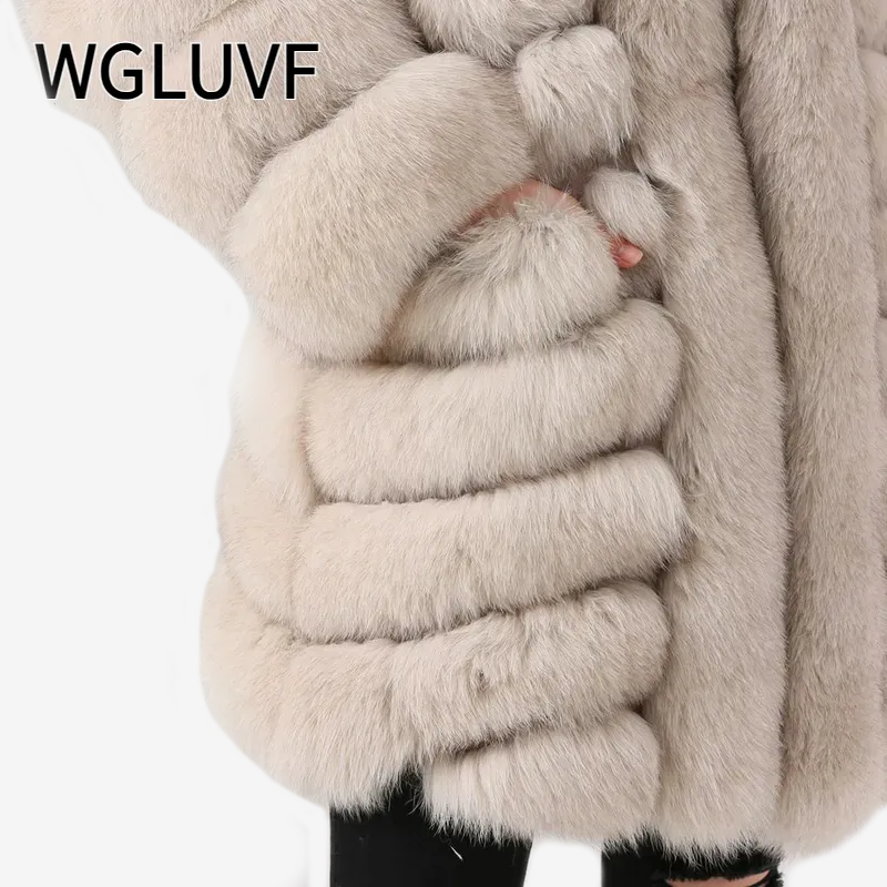 Fox fur coat natural fox fur coat long coat women coat winter thick fur - WGLUVF