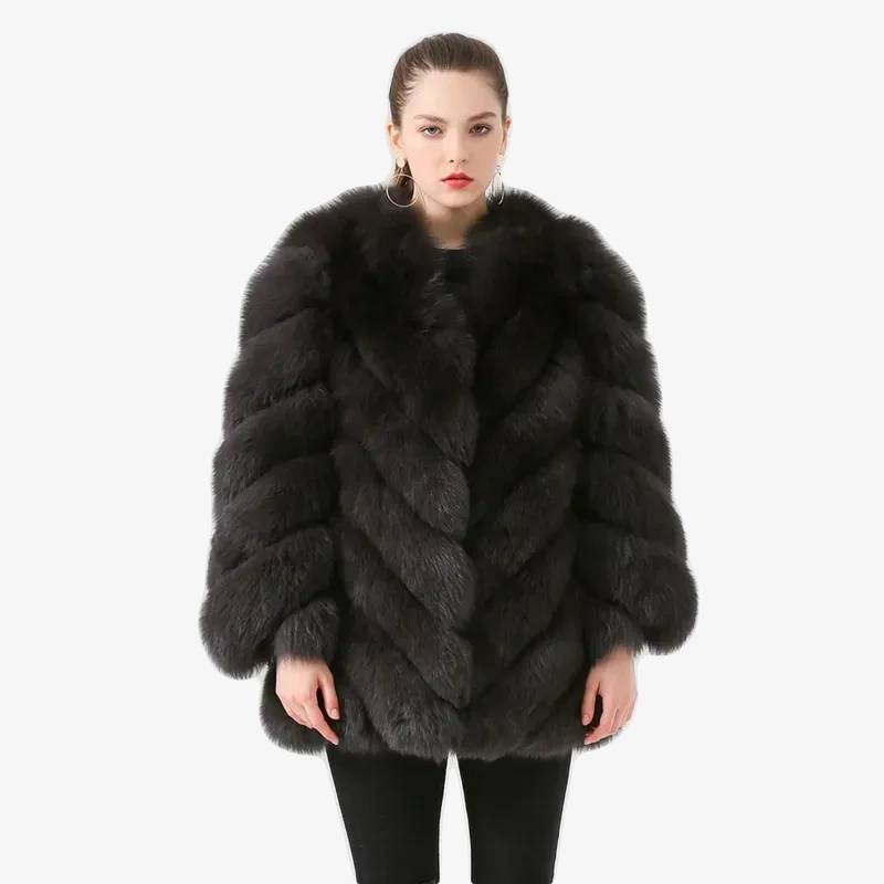 Real fox fur coat long sleeved women's diagonal pattern - WGLUVF