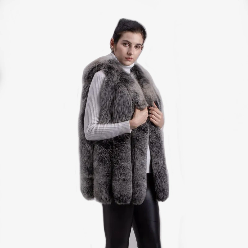 High quality women winter real fox fur vest gilet genuine fox fur coat - WGLUVF
