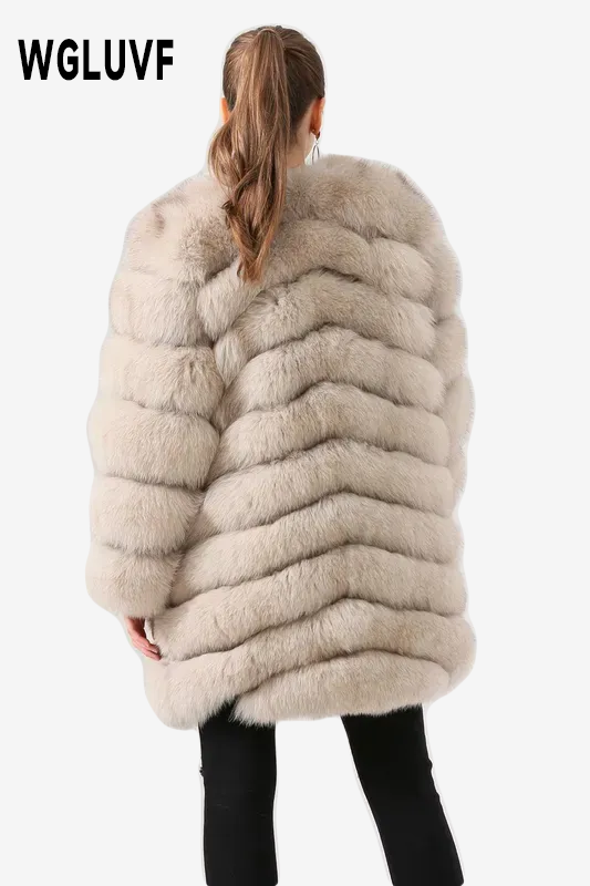 Fox fur coat natural fox fur coat long coat women coat winter thick fur - WGLUVF